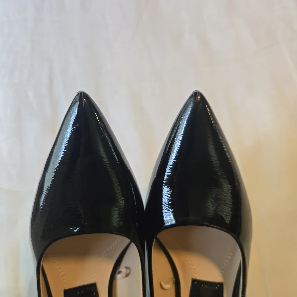 ZARA PATENT FINISH WIDE HEEL SHOES